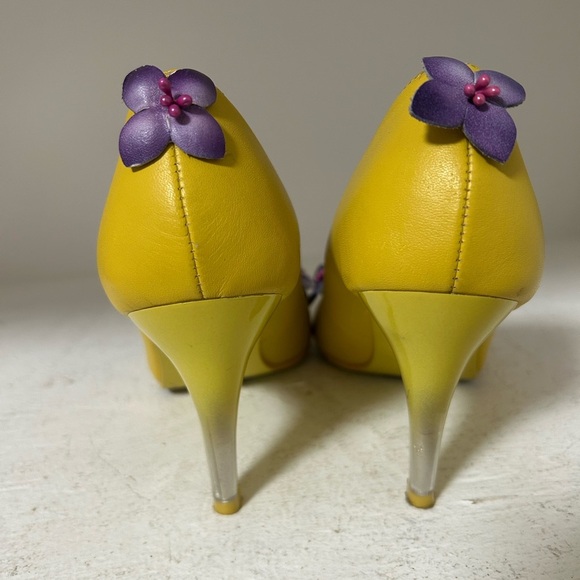 Poetic License Yellow Heels with Multicolor Floral Accents - Picture 4 of 6
